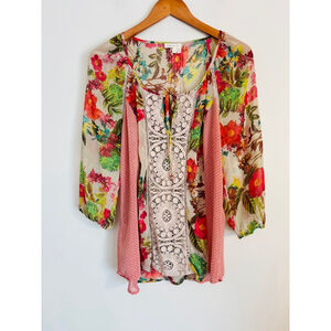 Anthropologie Meadow Rue Roselle Floral Print Semi-Sheer Lace Blouse Size Medium